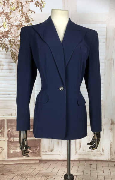 Classic 1940s 40s Original Vintage Blue Blazer With Sharp Lapels