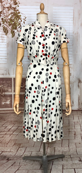 Fabulous Original 1940s Red Black And White Spotted Dress