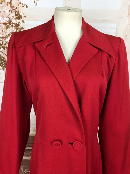 Incredible Original 1940s 40s Vintage Red Gabardine Fit And Flare Princess Coat