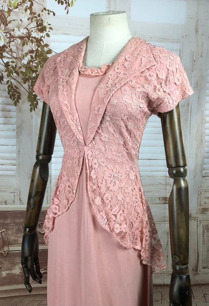 Original Vintage 1940s 40s Pink Crepe And Lace Dress By Adrian