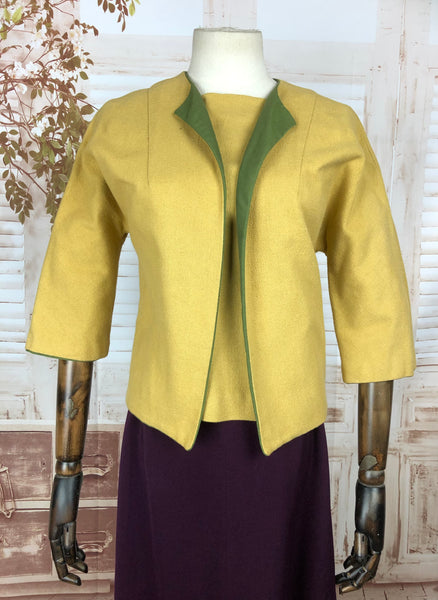 Original 1950s 50s Vintage Mustard Yellow And Olive Green Jacket And Top Set