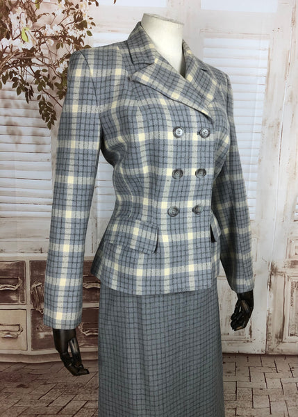 LAYAWAY PAYMENT 1 of 2 - RESERVED FOR LILI - Original 1940s 40s Vintage Periwinkle Blue And Cream Plaid Double Breasted Wool Skirt Suit By O’ Rossen