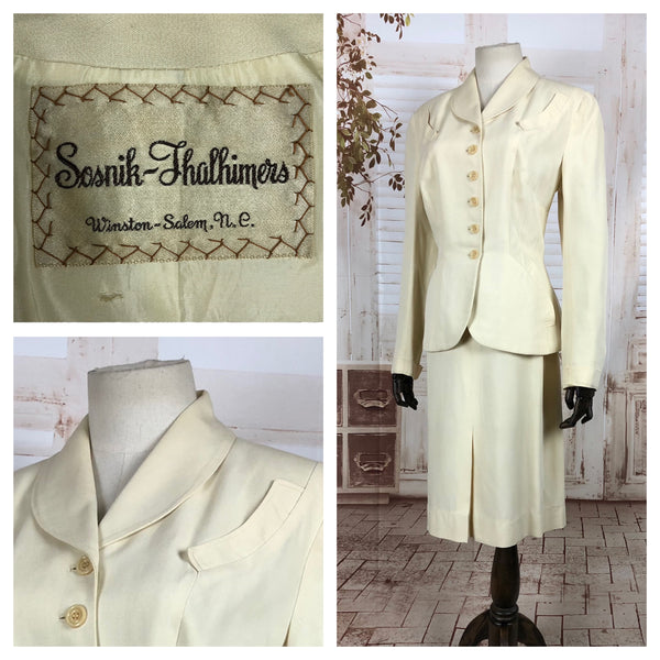 Original 1940s 40s Vintage Off White Cotton Summer Suit With Circular Accents