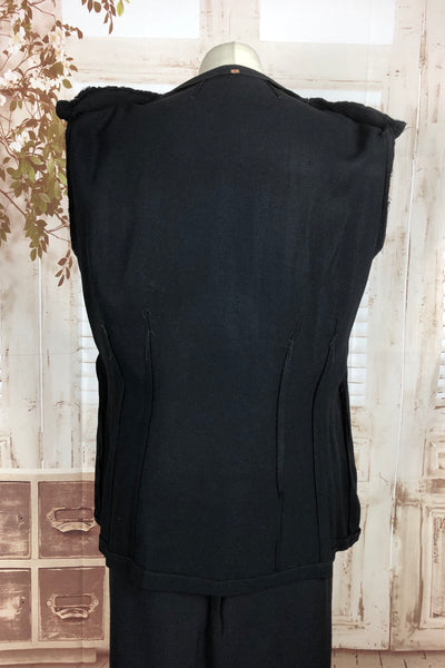 Original 1940s 40s Volup Vintage Black Crepe Skirt Suit With Soutache Details