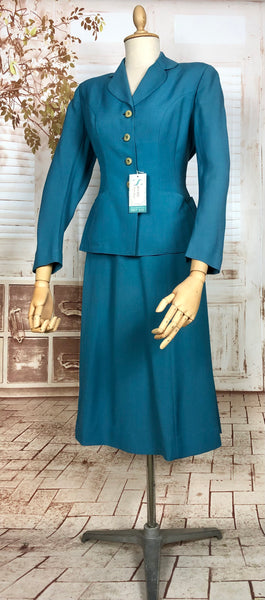 Wonderful Original 1940s Vintage Teal Blue Summer Suit Deadstock By Sacony Palm Beach