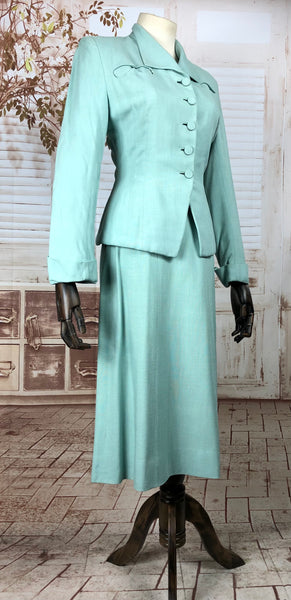 Amazing Original 1940s 40s Vintage Pale Aqua Blue Summer Suit