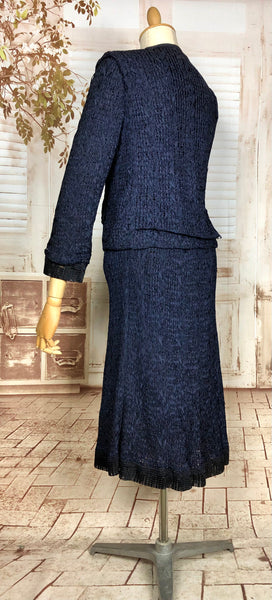 Amazing Rare Original 1940s Volup Vintage Navy Blue Ribbon Suit