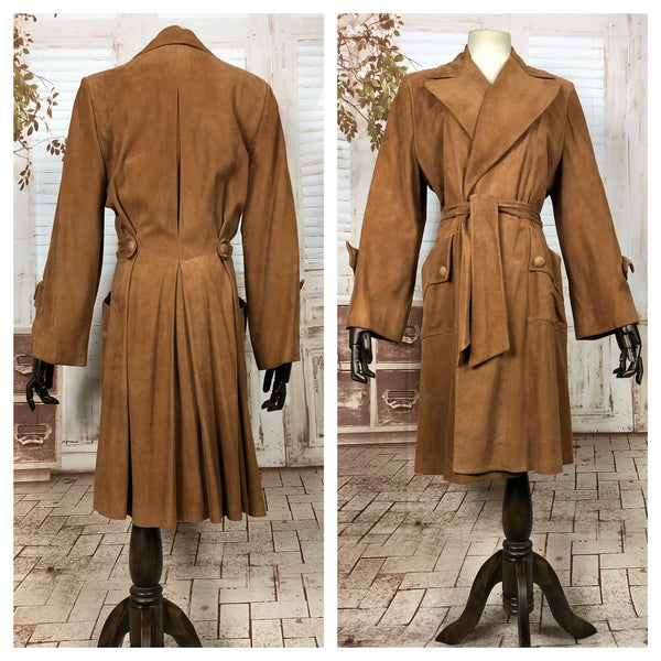 LAYAWAY PAYMENT 1 OF 3 - RESERVED FOR CARLA - Super Rare Original 1940s 40s Belted Suede Princess Coat By Scully