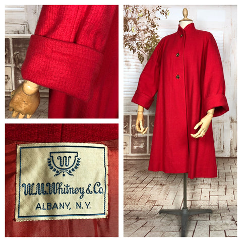 Stunning Original 1940s Vintage Lipstick Red Textured Swing Coat