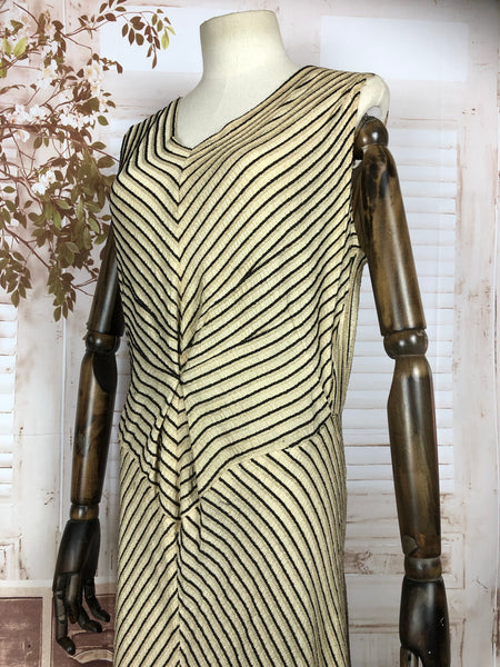 Incredible Sexy Original 1930s 30s Vintage Striped Bias Cut Evening Gown With Fishtail Back