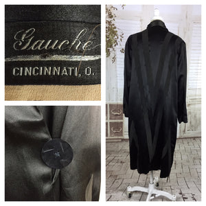 Original 1920s Vintage Black Satin Geometric Chevron Art Deco Flapper Coat By Gauche
