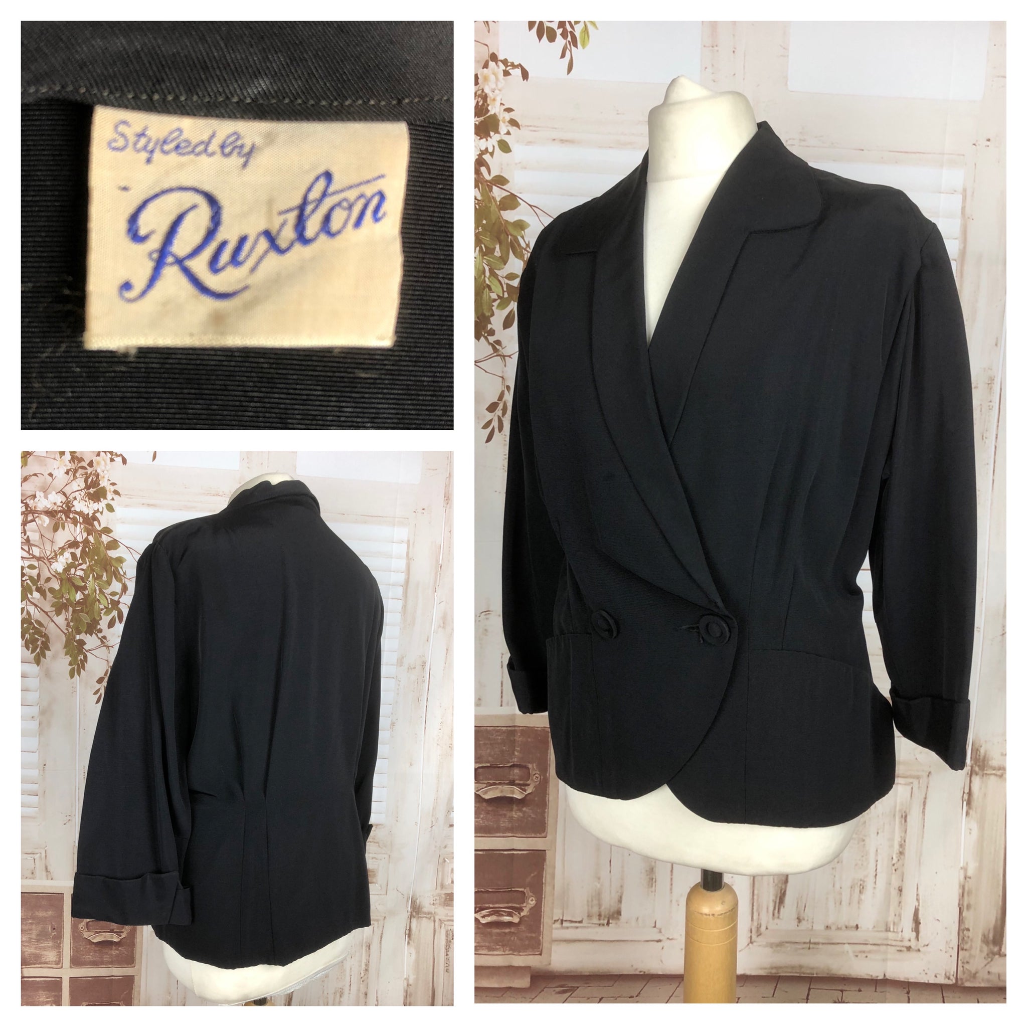 LAYAWAY PAYMENT 1 OF 2 - RESERVED FOR PATRICIA - Original Late 1940s 40s Volup Vintage Black Blazer