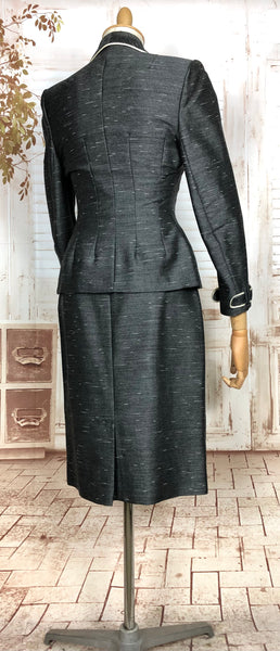 Exquisite Original 1950s Vintage Charcoal Grey Silk Mohair Lilli Ann Suit