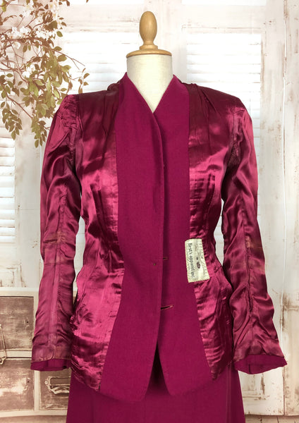 LAYAWAY PAYMENT 1 OF 2 - RESERVED FOR ANJA - Amazing Original 1940s Vintage Fuchsia Pink Collarless Skirt Suit