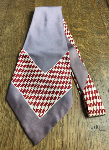 Amazing Original Late 1940s / Early 1950s Lilac And Red Houndstooth Californian Swing Tie