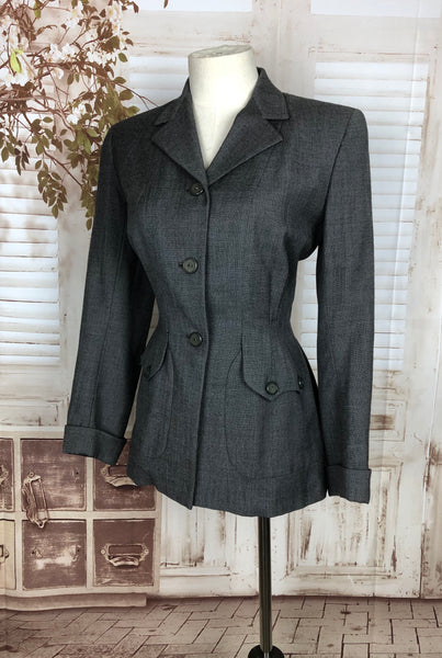 Original 1940s 40s Grey Wool Suit Jacket With Gorgeous Pockets