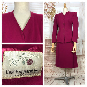 LAYAWAY PAYMENT 1 OF 2 - RESERVED FOR ANJA - Amazing Original 1940s Vintage Fuchsia Pink Collarless Skirt Suit