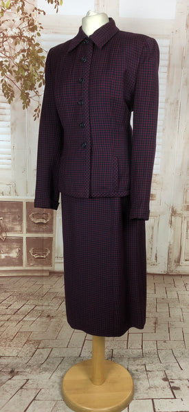 LAYAWAY PAYMENT 1 OF 2 - RESERVED FOR KELLY - Original 1940s 40s Vintage Navy And Red Micro Check Skirt Suit