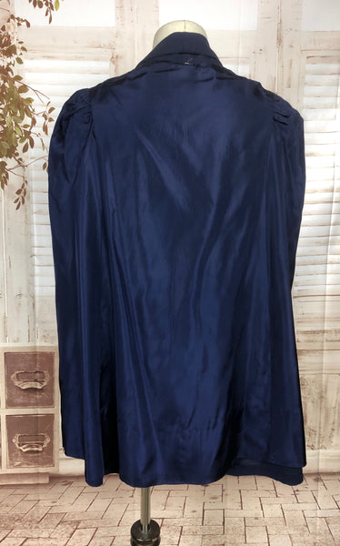 Original 1930s 30s Vintage Blue Crepe Cape With Gathered Shoulders