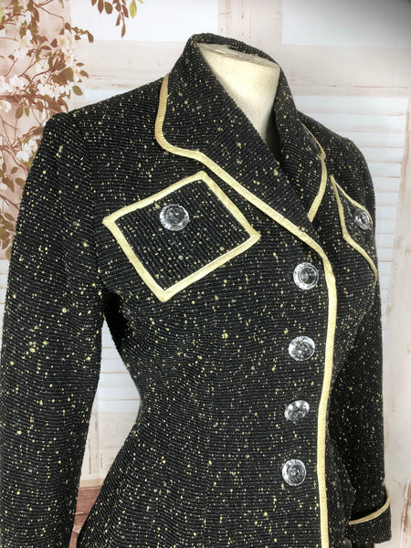 Stunning Original Vintage 1950s 50s Charcoal Lilli Ann Blazer With Gold Mustard Yellow Shot Silk