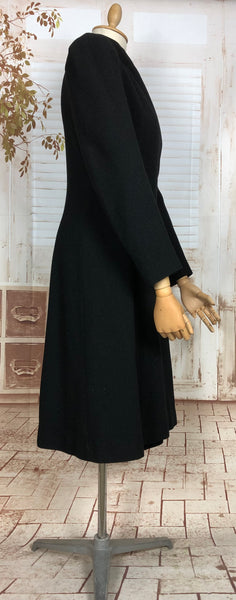 Stunning Original 1930s Vintage Black Crepe Asymmetric Princess Coat With Peaked Shoulders