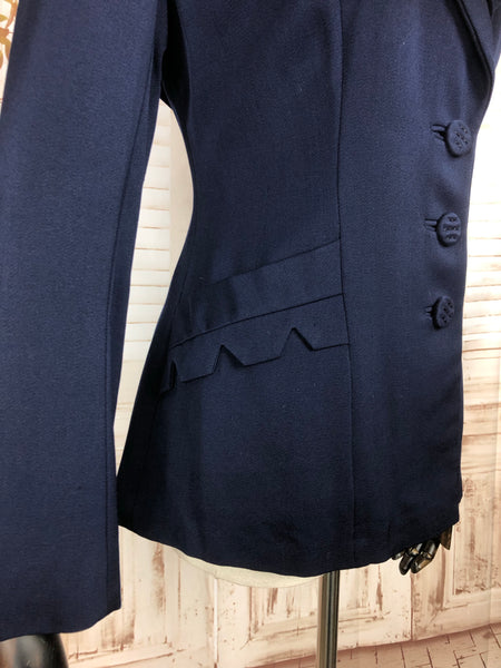 LAYAWAY PAYMENT 4 OF 4 - RESERVED FOR SARAH - Fabulous Original 1940s 40s Vintage Navy Blue Gabardine Blazer With Double Sailor Style Collar