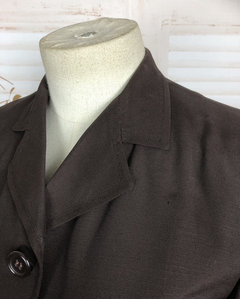 Original 1940s 40s Vintage Brown Celanese Rayon Blazer With Great Pocket Details By Handmacher