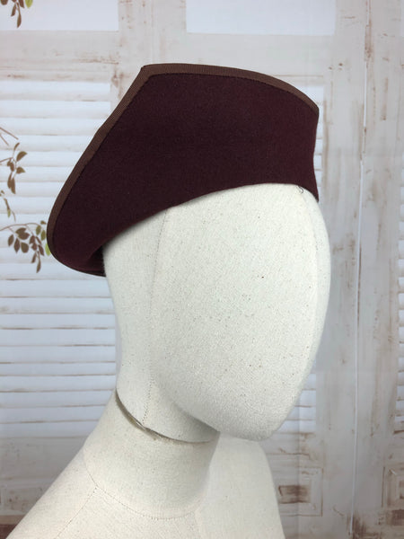 Original 1930s 30s Vintage Burgundy Papal Style Halo Felt Hat