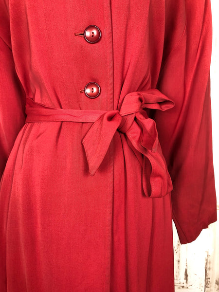 Stunning Original 1940s Volup Vintage Red Gabardine Belted Trench Coat