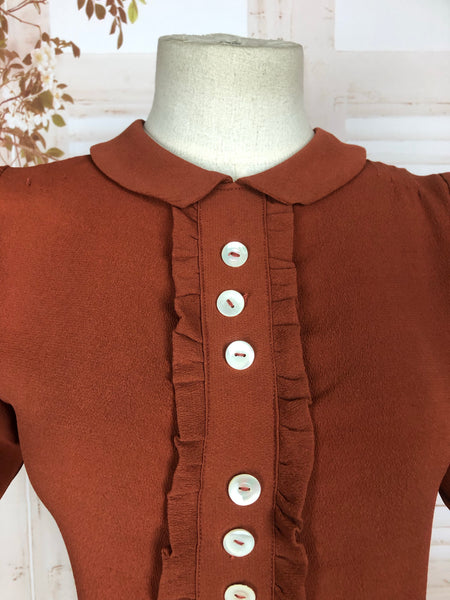Original Vintage 1940s 40s Rust Red Puff Sleeve Blouse CC41