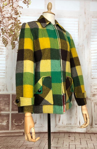 Amazing Original 1940s Vibrate Green Brown And Mustard Yellow Plaid Coat