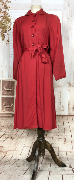 Stunning Original 1940s Volup Vintage Red Gabardine Belted Trench Coat