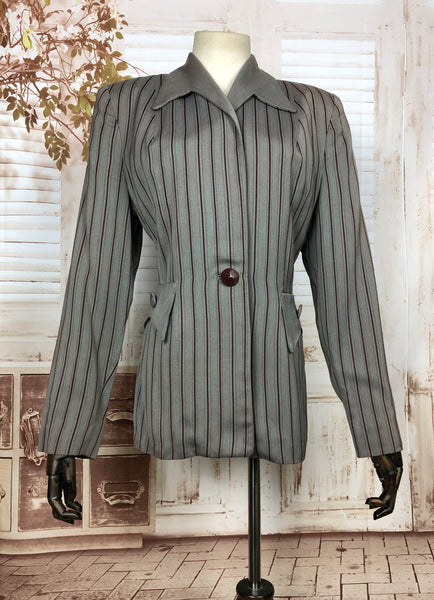 LAYAWAY PAYMENT 2 OF 2 - RESERVED FOR KELLY - Fabulous Original 1940s 40s Grey And Burgundy Striped Blazer