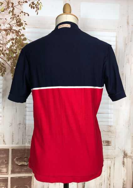 Stunning Original 1940s Vintage Red And Navy Colour Block Jantzen Sportswear Blouse