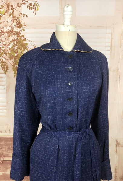 LAYAWAY PAYMENT 1 OF 2 - RESERVED FOR HOLLY - PLEASE DO NOT PURCHASE - Original 1940s 40s Volup Vintage Blue And White Atomic Fleck Belted Gabardine Coat