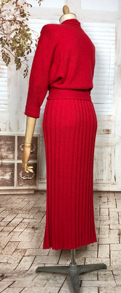 Stunning Original 1950s Vintage Bright Red Knit Set By Bobby Brooks