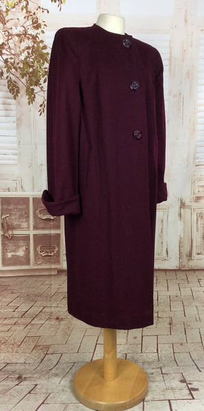 Original Vintage 1940s 40s Plum Purple Wool Collarless Coat By Cobert