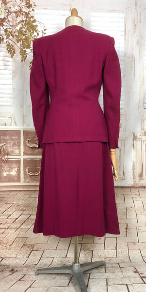 LAYAWAY PAYMENT 1 OF 2 - RESERVED FOR ANJA - Amazing Original 1940s Vintage Fuchsia Pink Collarless Skirt Suit