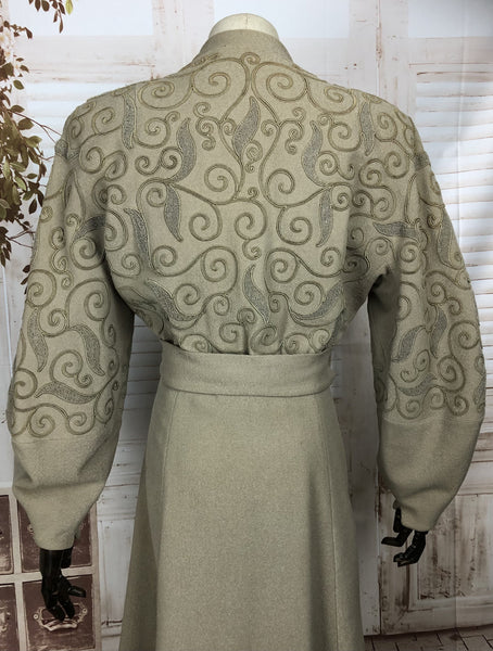 Incredible Original Vintage 1930s 30s Belted Coat With Soutache Embroidery And Huge Bishop Sleeves