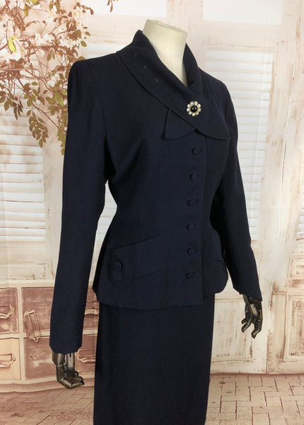 Original 1950s 50s Vintage Navy Blue Suit With Arrow Details and Amazing Collar By Buddy Bates