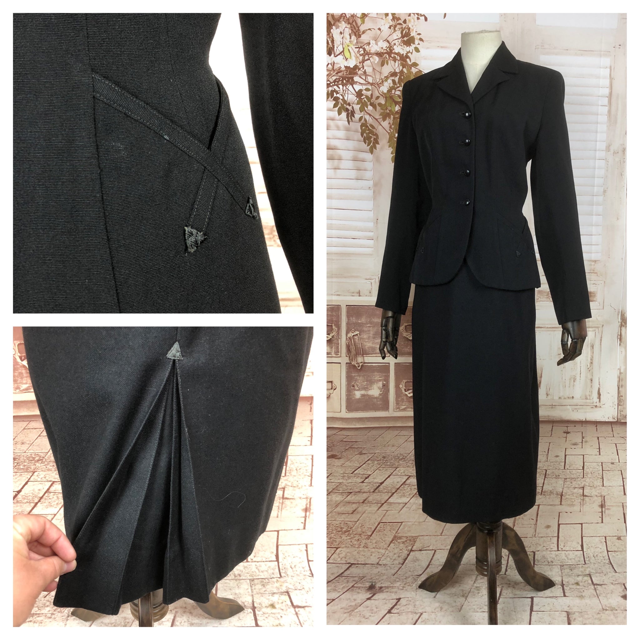 RESERVED FOR MAGGIE - Original 1940s 40s Vintage Black Suit With Fabulous Arrow Details