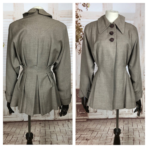 Original 1940s 40s Vintage Grey Wool Princess Cut Jacket