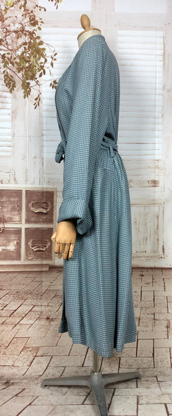 Fabulous Original 1940s 40s Vintage Teal Blue Micro Check Belted Princess Coat