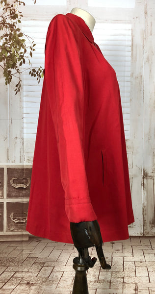 Fabulous Original 1940s 40s Vintage Red Gabardine Swing Coat