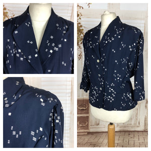 Original 1950s 50s True Volup Vintage Navy Blue And White Rayon Jacket