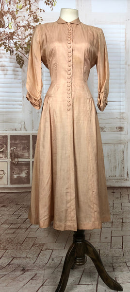 Rare Original 1930s 30s Vintage Raw Peach Silk Dress With All The Buttons