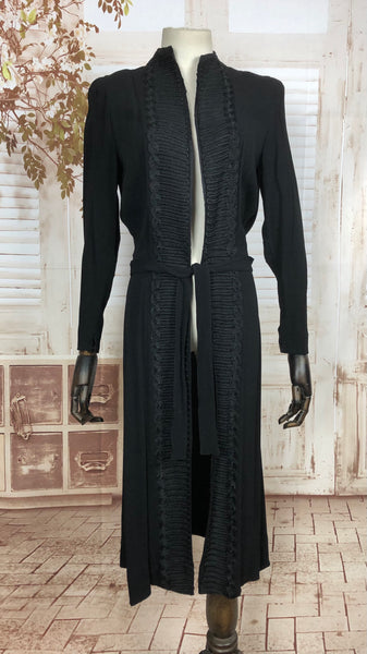 Original 1930s 30s Vintage Black Crepe Coat With Soutache Edge
