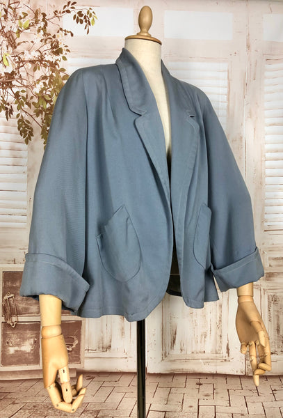 Beautiful Original 1940s Volup Vintage Periwinkle Blue Spring Weight Gabardine Swing Coat