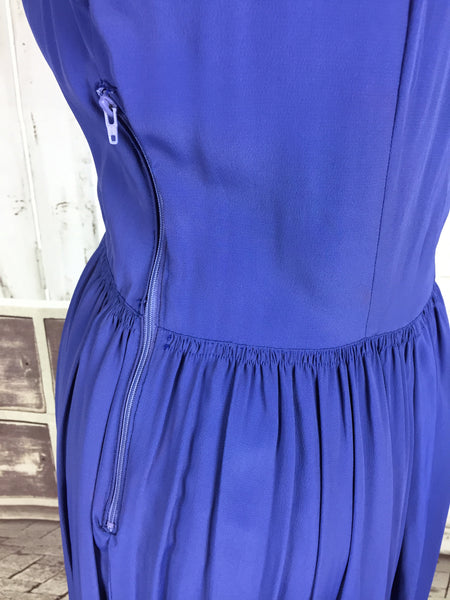 Original 1930s Rayon Crepe Vintage Blue Day Dress