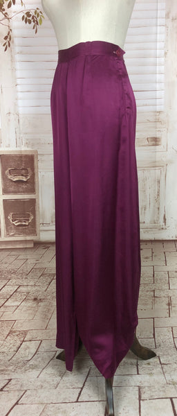 Original 1930s 30s Vintage Magenta Satin Cocktail Pyjama Trousers